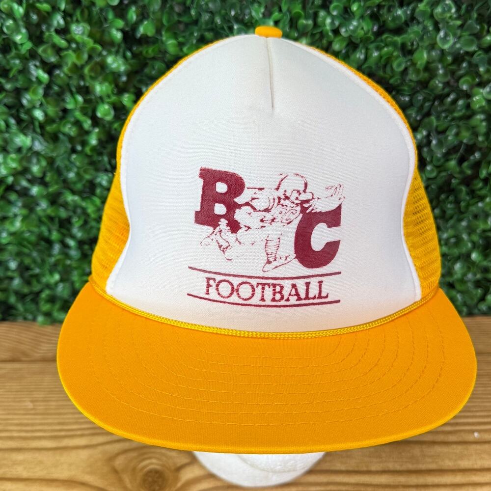 Vintage BC Football 80s Foam Trucker Hat Adult Yellow Snapback Cap FunkAP Taiwan